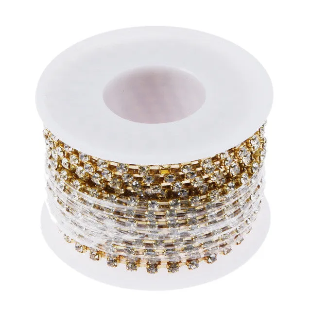 10 Yards/roll Clear Crystal Plating Cup Chain Sew-On Rhinestones With Crystal Color Metal