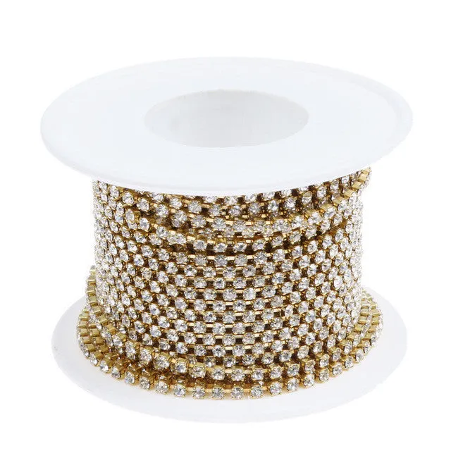 10 Yards/roll Clear Crystal Plating Cup Chain Sew-On Rhinestones With Crystal Color Metal