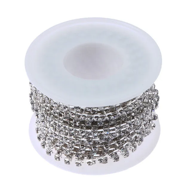 10 Yards/roll Clear Crystal Plating Cup Chain Sew-On Rhinestones With Crystal Color Metal