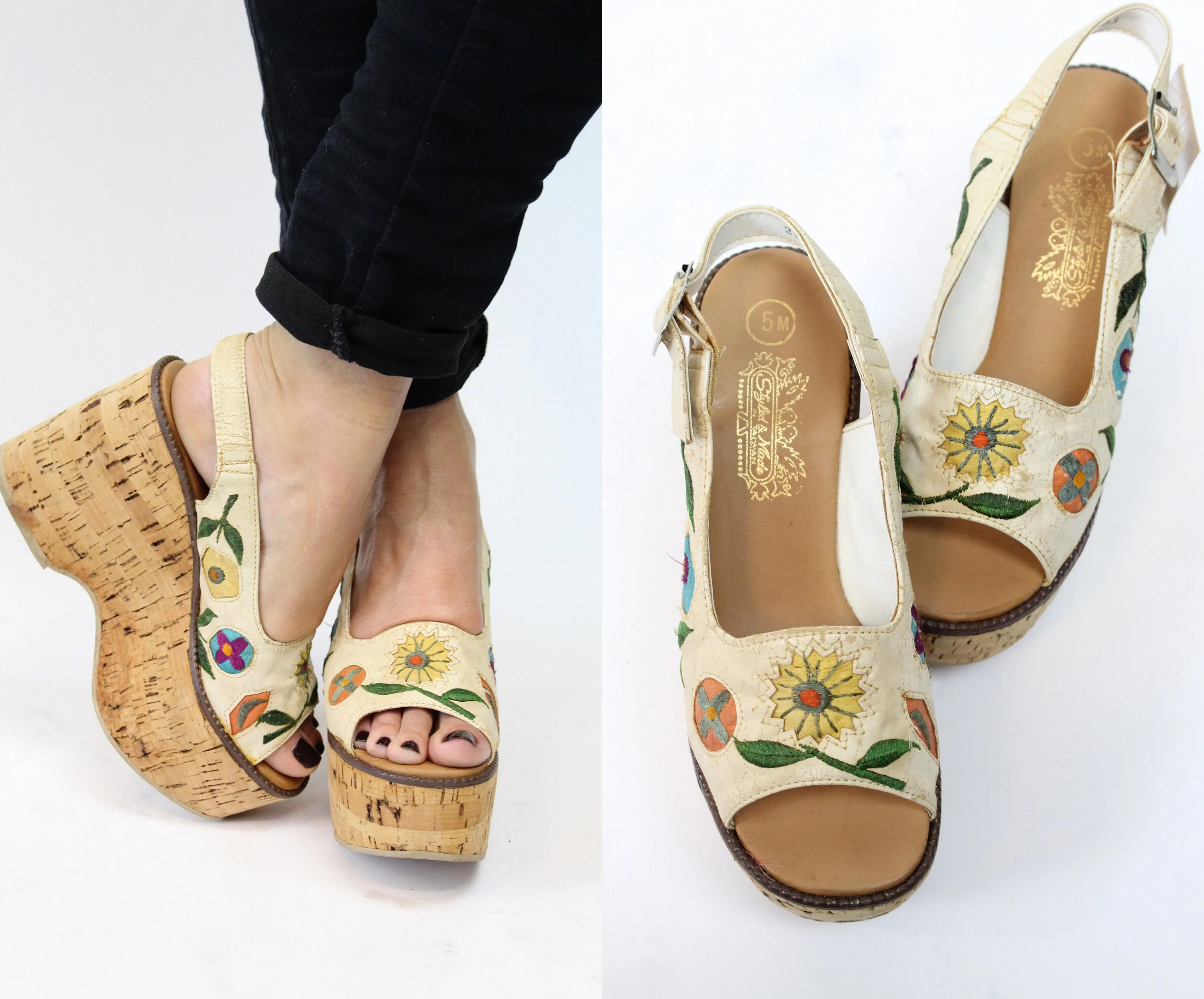 1970s cork platform shoes deadstock sandals size 5 | new spring summer