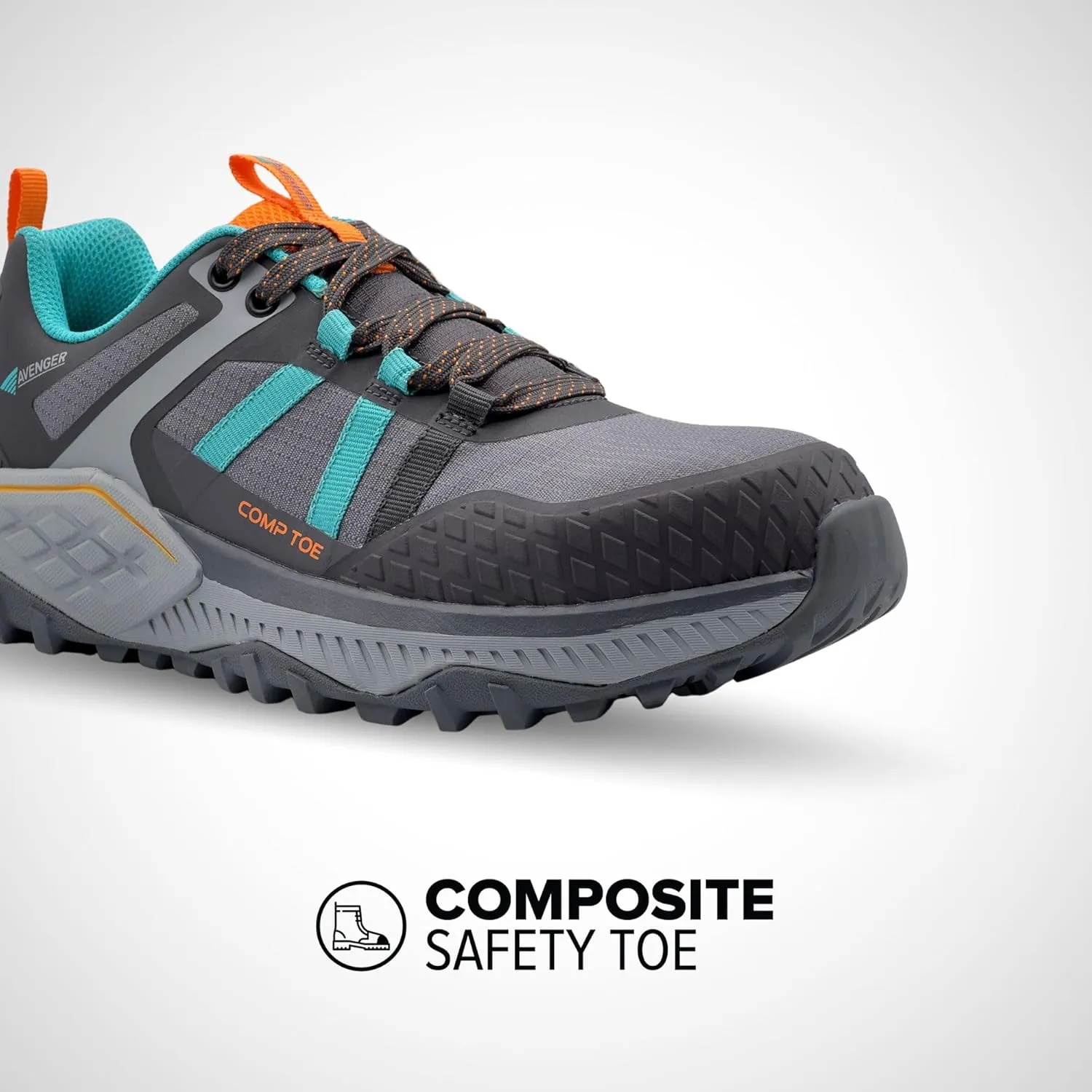 Avenger Work Boots Women's Composite Toe Aero Trail Industrial Shoe, Grey/Teal, 7 Wide