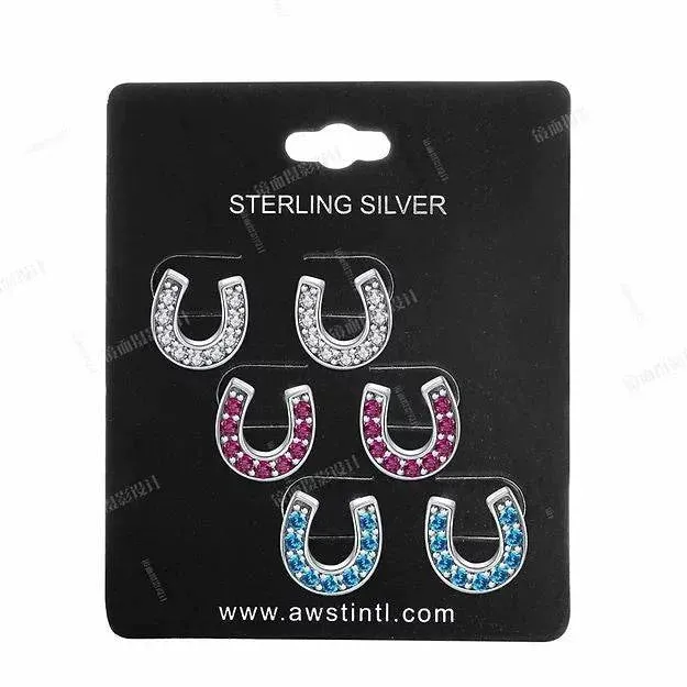 AWST INT'L STERLING SILVER CRYSTAL HORSE SHOES EARRINGS