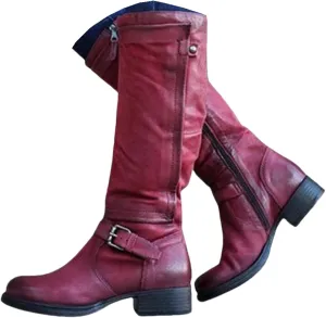 Boots For Women Knee High Wide Calf Leather Mid Calf Dress Boots Winter Fashion Western Biker Motorcycle Riding Boots