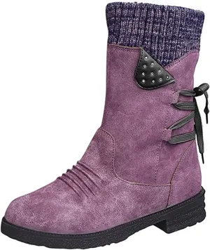 Boots For Women Knee High Wide Calf Mid Calf Square Toe Low Heel Motorcycle Biker Boots Comfortable Dress Western Boots