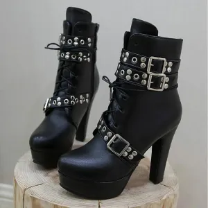 Buckle Detail High Heel Platform Ankle Boots