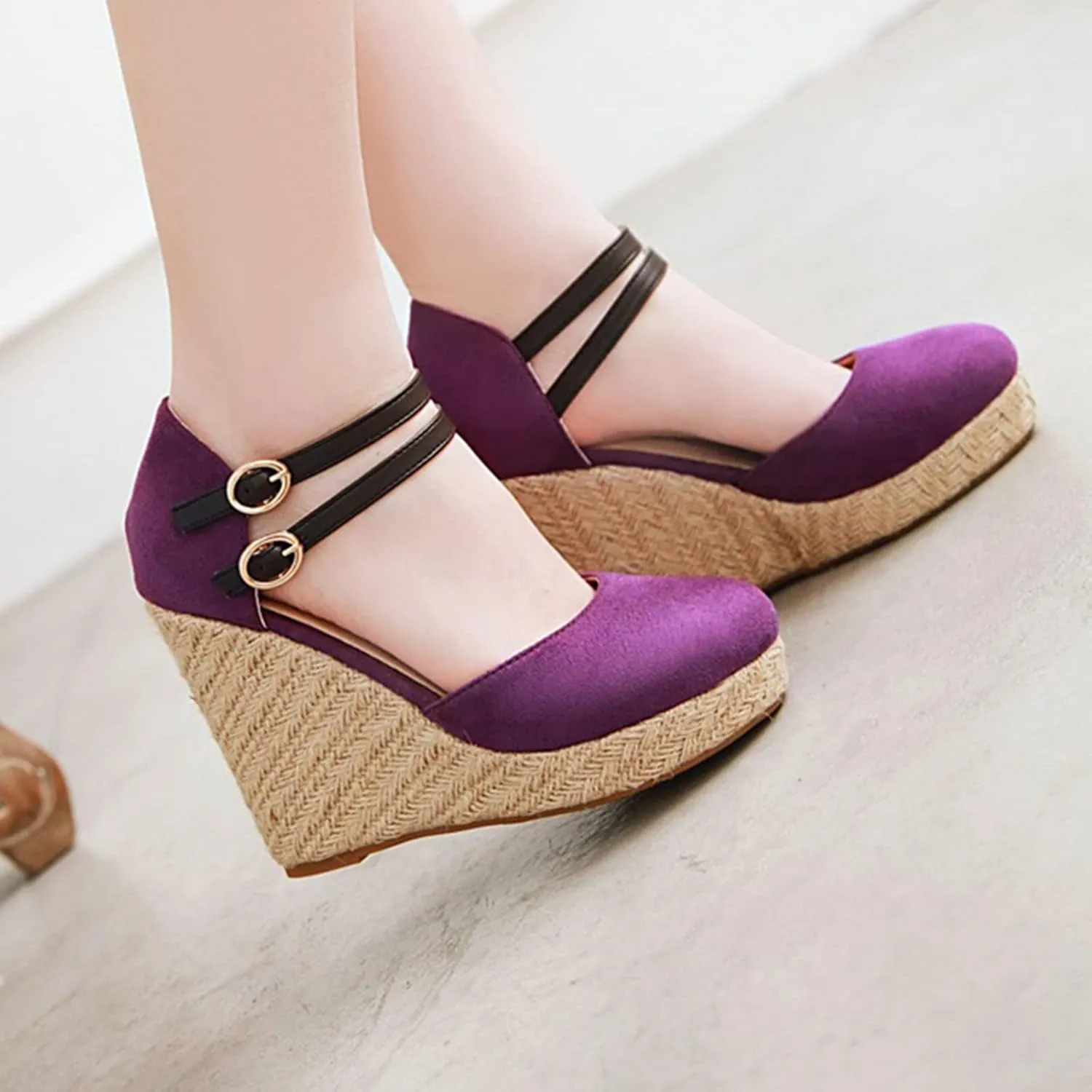 Chunky Sandals For Women Comfortable Non Slip Wedge Sandals Orthopedic Casual Platform Sandal with Double Adjustable Ankle Strap Metal Buckle Ladies Elegant Shoes
