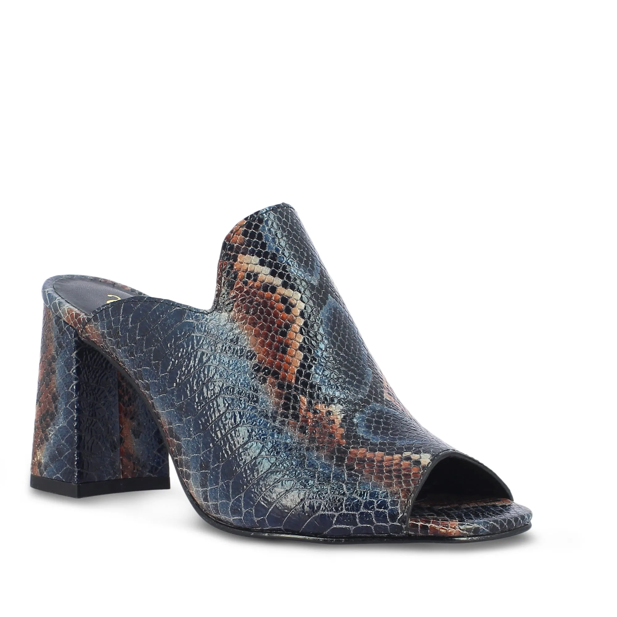 Fiona Snake Print Leather Handcrafted Block Heels