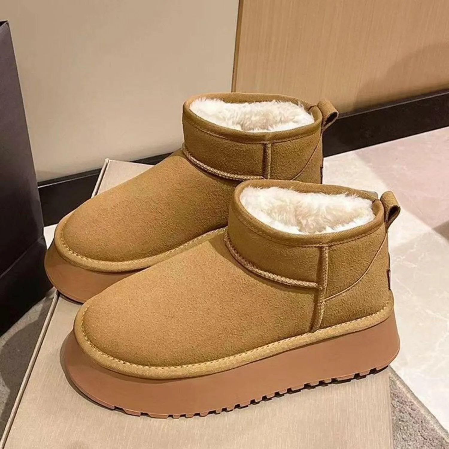 Fleece Lined Platform Mini Boots