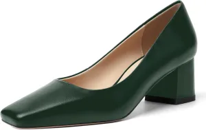 FOGEENA Womens Solid Party Square Toe Slip On Casual Matte Leather Chunky Low Heel Pumps Shoes 2.2 Inch