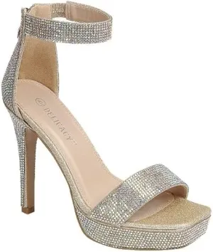 Forever Link Women's Rhinestone Open Square Toe Ankle Strap Stiletto Heel Sandals Party Shoes Bonus-25