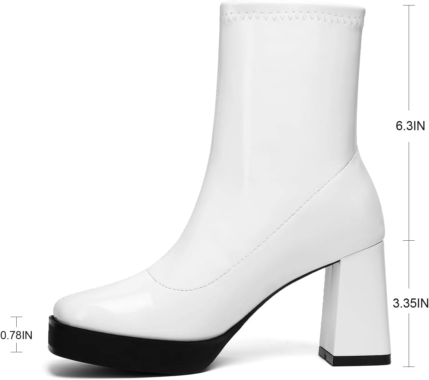 GO GO Boots for Women Mid Calf Platform Boots Square Toe Block High Heel Booties Slip On Disco Dressy Patent Leather Boot