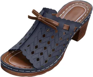 Heeled Sandals for Women Summer Orthopedic Clogs Wide Width Wedge Non Slip Sandals Leather Open Toe Outdoor Beach Slip On Slippers