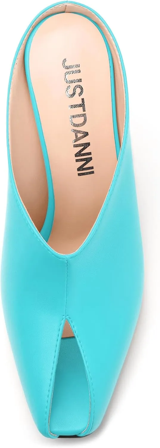 JUSTDANNI Mules for Women Heels Peep Open Toe Stiletto High Heel Sandals Slingback Slip On Comfortable Casual Wedding Office Dating Dress Shoes