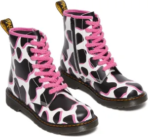 Dr. Martens 1460 White Cow Print Patent Leather Lace-Up Boots