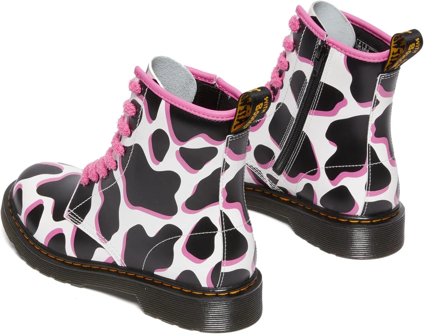 Dr. Martens 1460 White Cow Print Patent Leather Lace-Up Boots