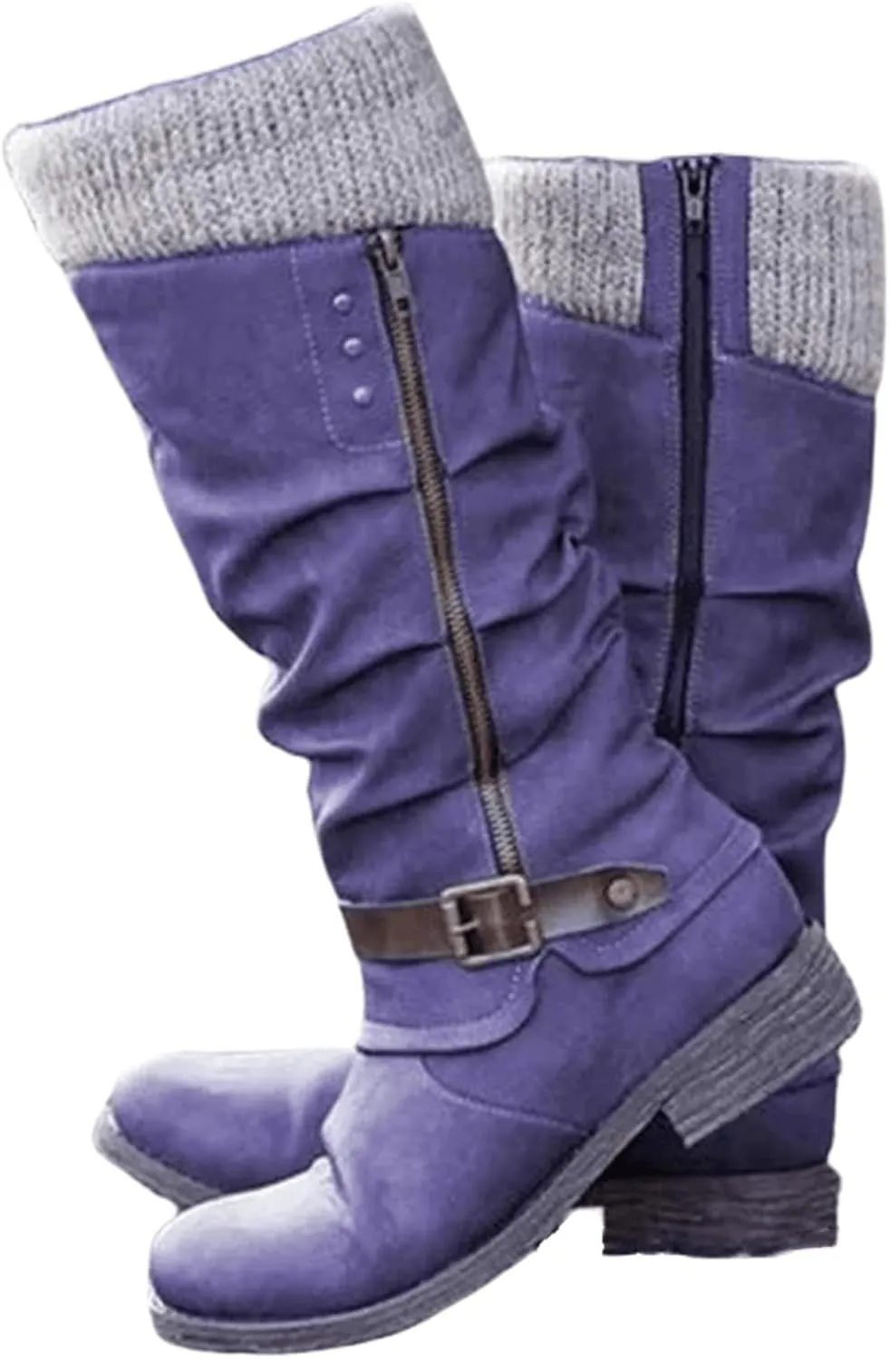 Ladmiple Cowboy Boots For Women Knee High Wide Calf Cowgirl Boots Mid Heel Retro Fashion Tall Boot Pull On for Ladies