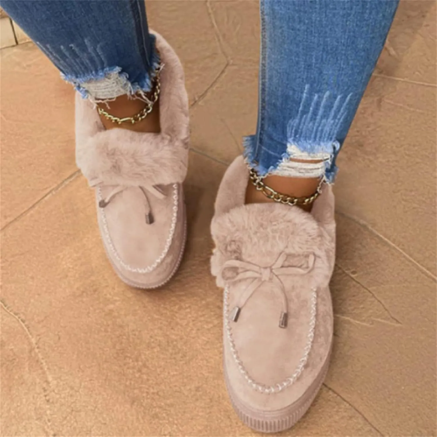 Ladmiple Winter Boots For Women 2024 Warm Fur Lined Snow Boots Outdoor Short Ankle Booties Slip On Fashion Walking Shoes