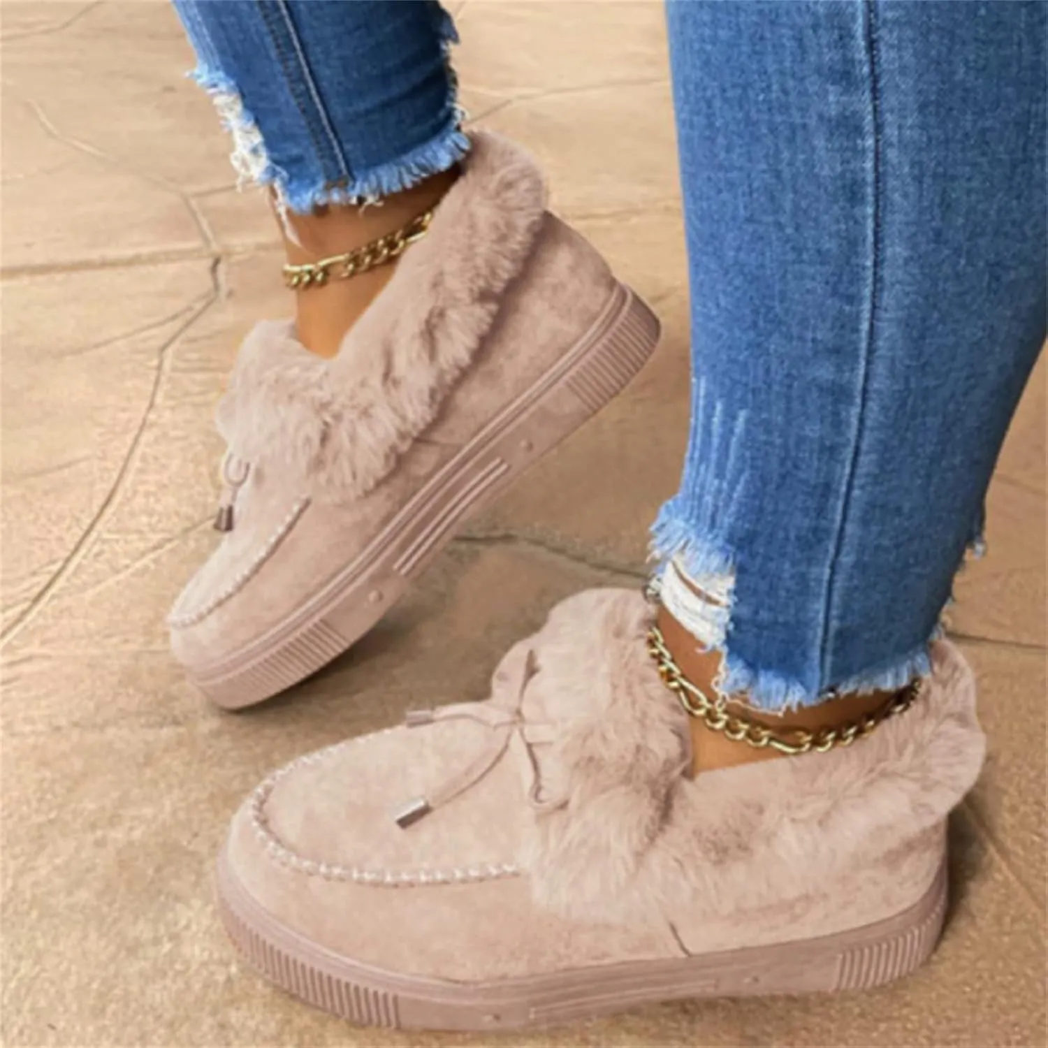 Ladmiple Winter Boots For Women 2024 Warm Fur Lined Snow Boots Outdoor Short Ankle Booties Slip On Fashion Walking Shoes