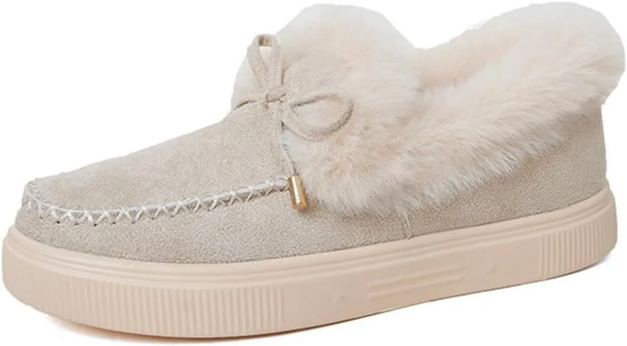 Ladmiple Winter Boots For Women 2024 Warm Fur Lined Snow Boots Outdoor Short Ankle Booties Slip On Fashion Walking Shoes