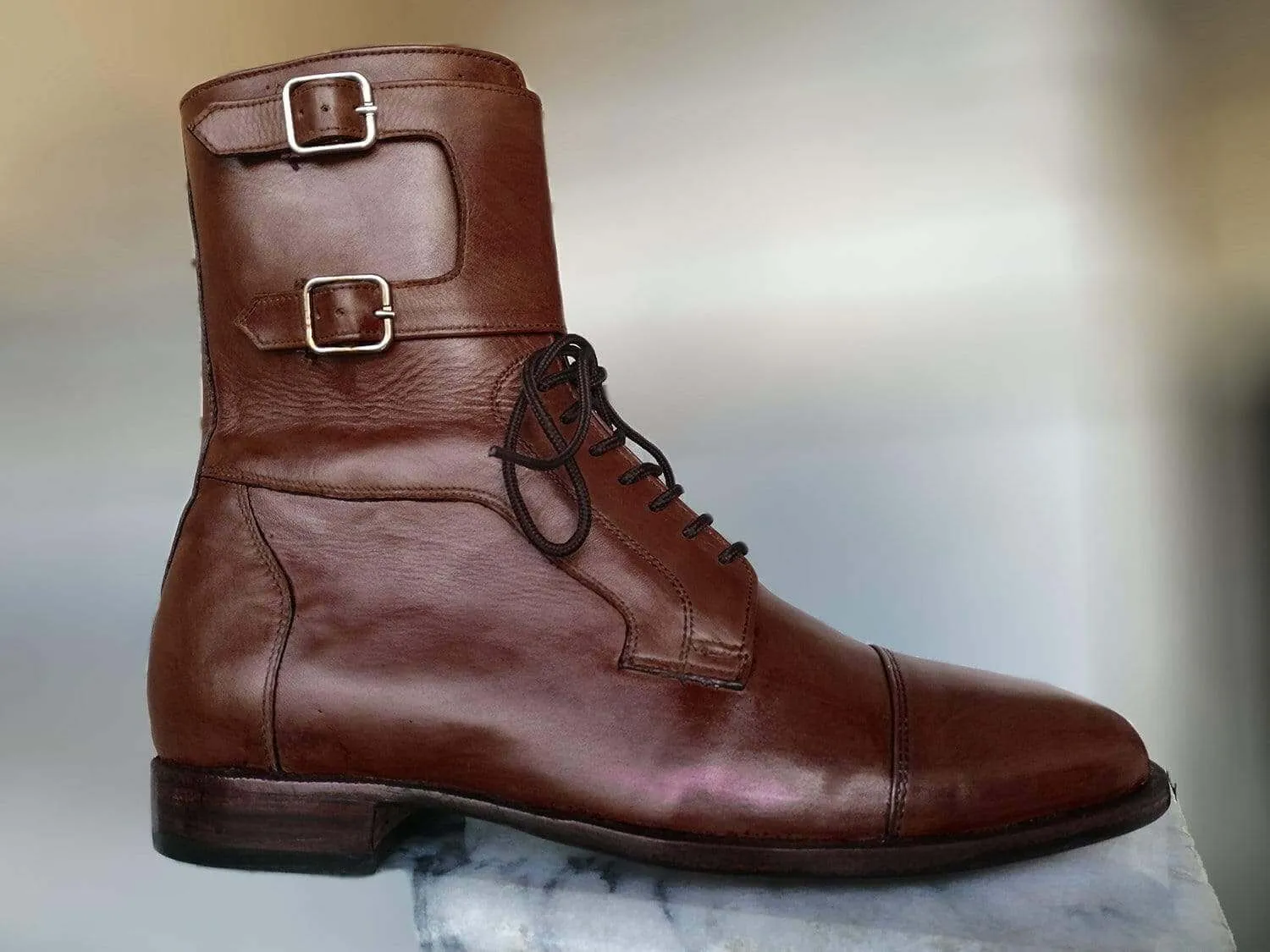 Men's Brown Monk Lace Up Boot