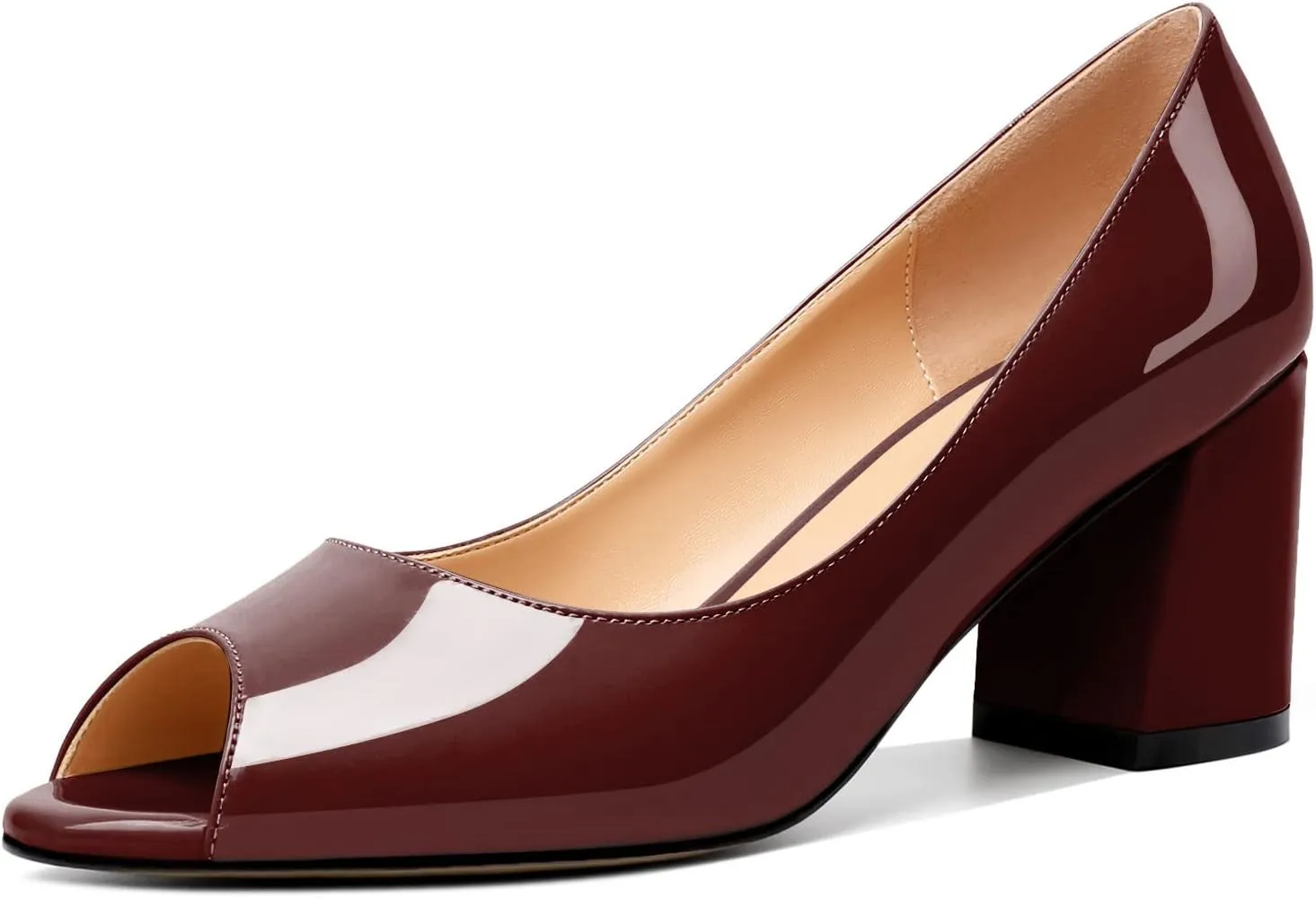 Mettesally Womens Peep Toe Pumps Low Chunky Heels Slip On Comfortable Open Toe Wedding Prom Dressy Shoes