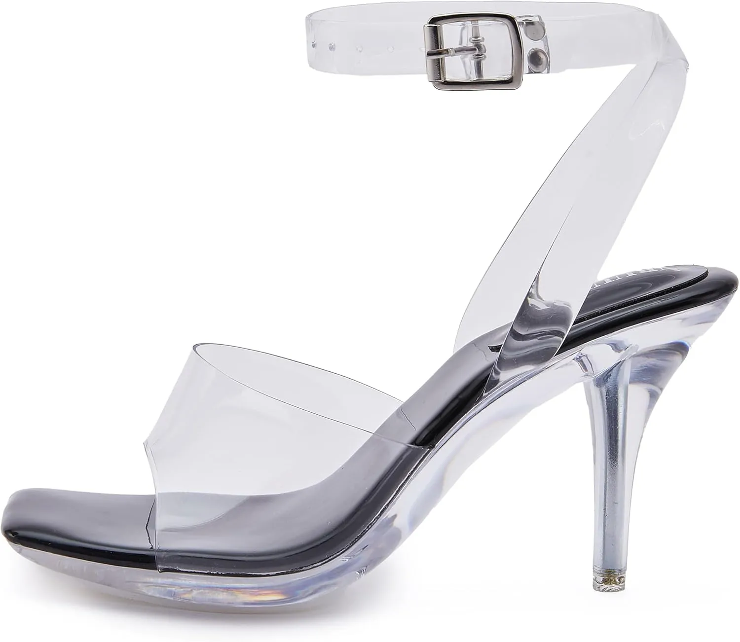NBUUNBU Clear Heels for Women Sexy Transparent Strappy Ankle Straps Shoes Platform High Kitten Heel Slingback Square Toe Stiletto Comfortable Sandals Mules Pumps