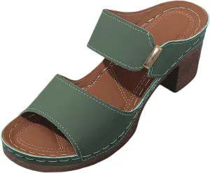 Strappy Heels Block Open Toe Chunky Mules Sandals Color Fashion Outer Wear Sandal Slippers