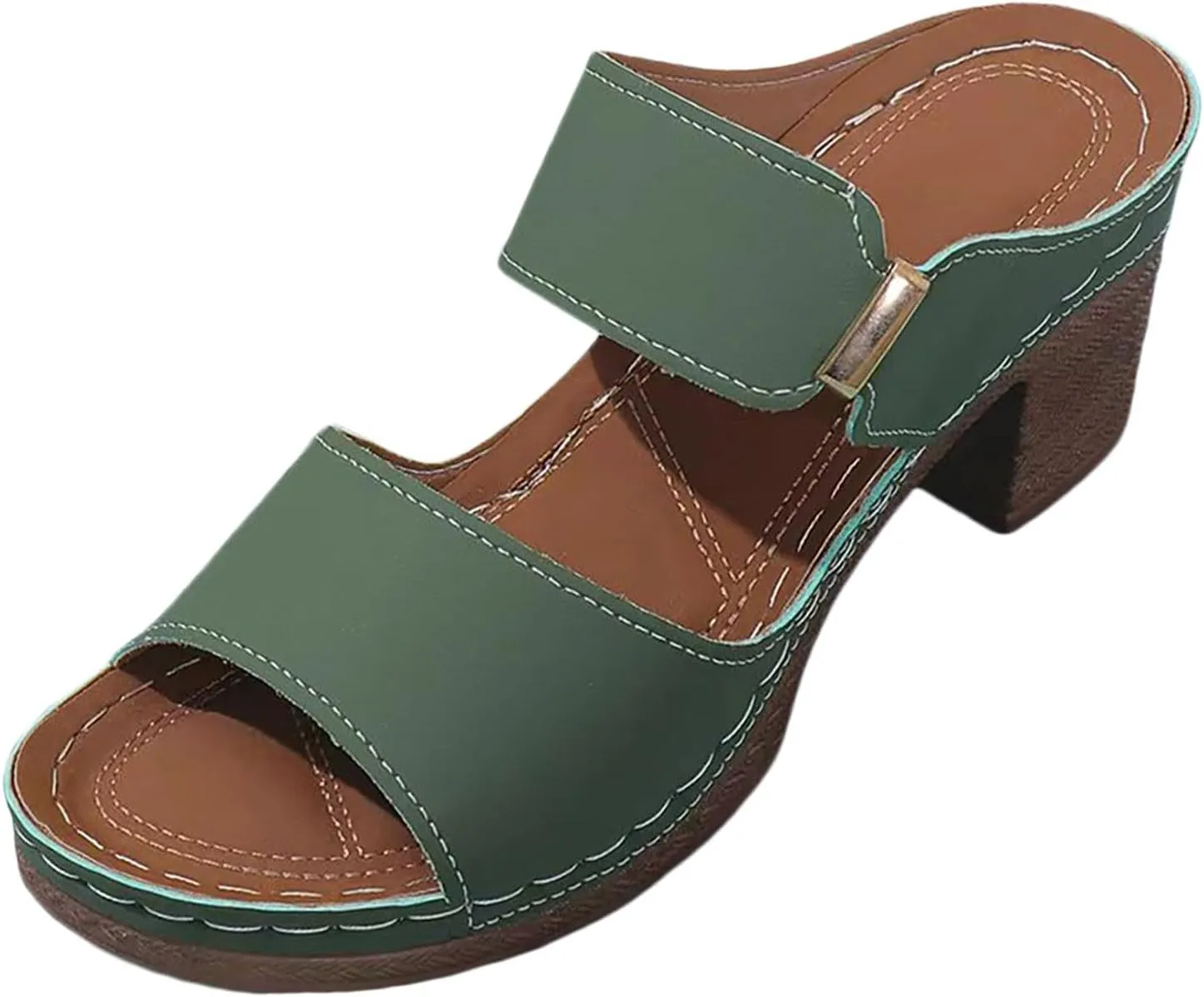 Strappy Heels Block Open Toe Chunky Mules Sandals Color Fashion Outer Wear Sandal Slippers