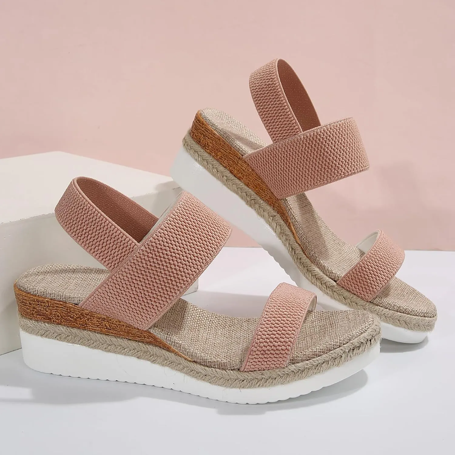 Wedge Sandals for Women Comfortable Orthopedic Slip On Platform Sandals Open Toe Slingback Elastic Ankle Strap Summer Walking Shoes for Summer And Daily Wear