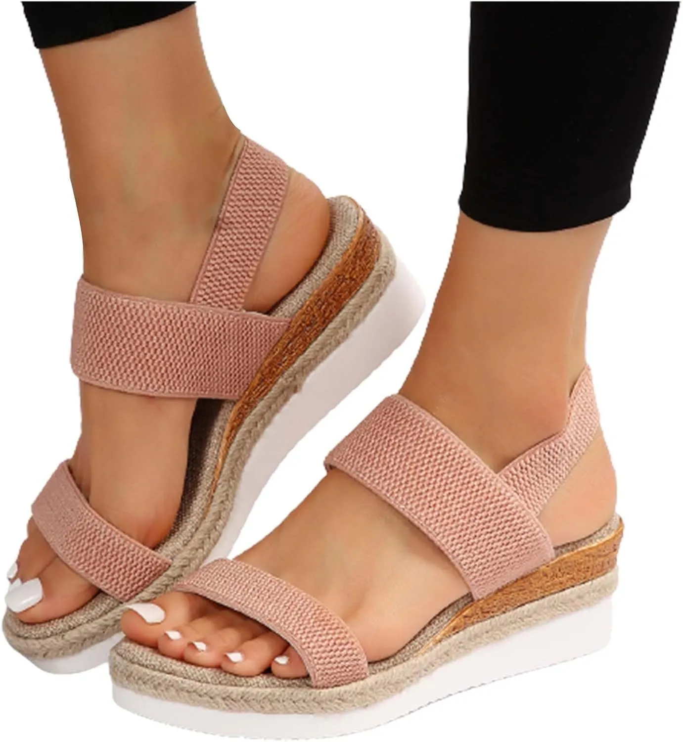 Wedge Sandals for Women Comfortable Orthopedic Slip On Platform Sandals Open Toe Slingback Elastic Ankle Strap Summer Walking Shoes for Summer And Daily Wear
