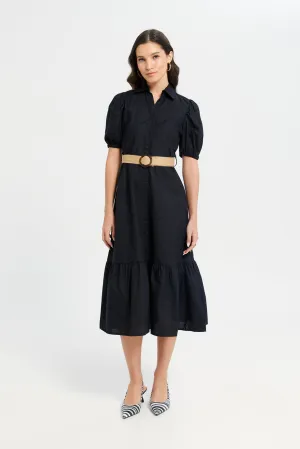 Woman Black Belted Dress