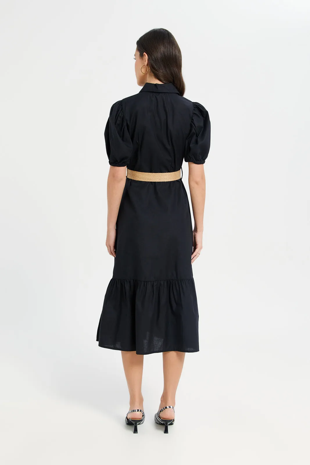 Woman Black Belted Dress