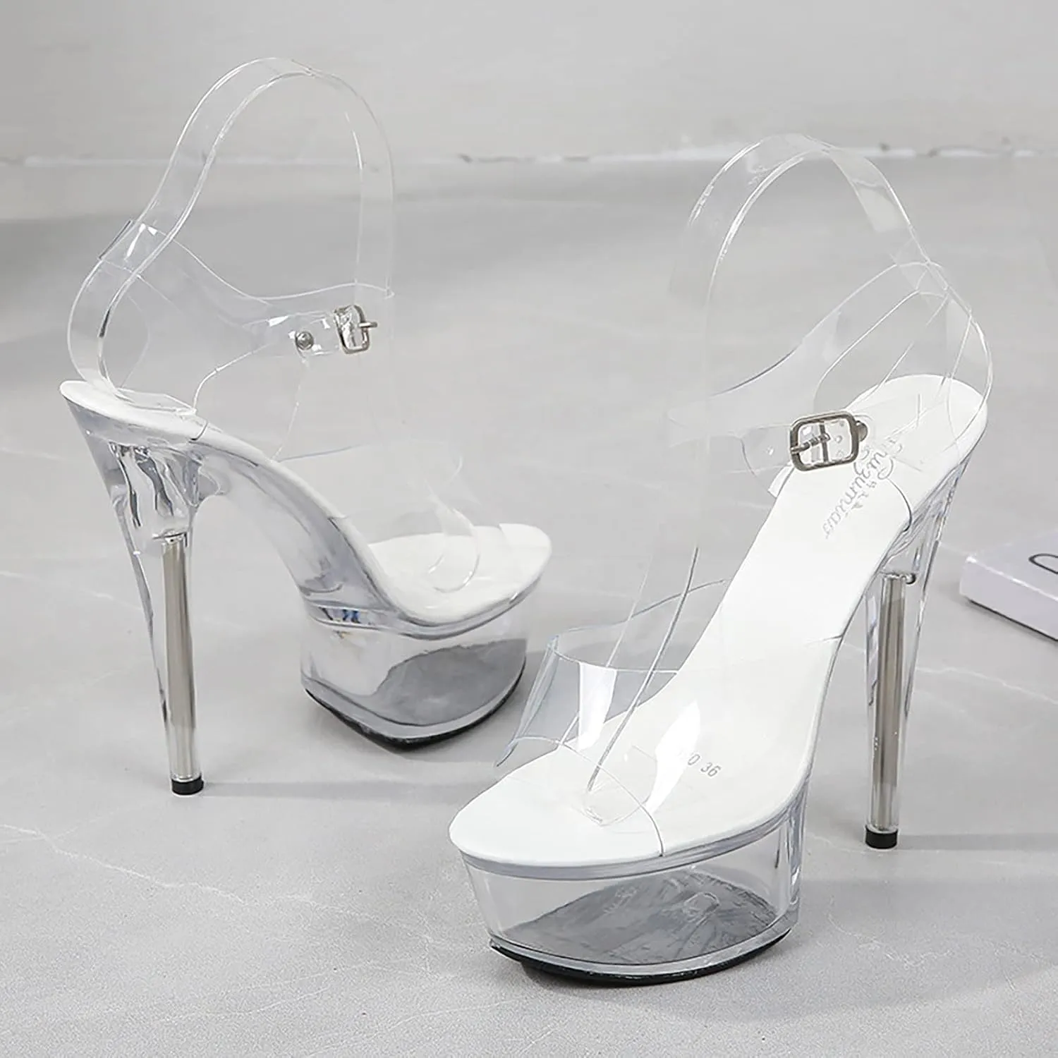 Women'S Heeled Sandals Fine With Platform Sandals Transparent Crystal Shoes Kitten5CM