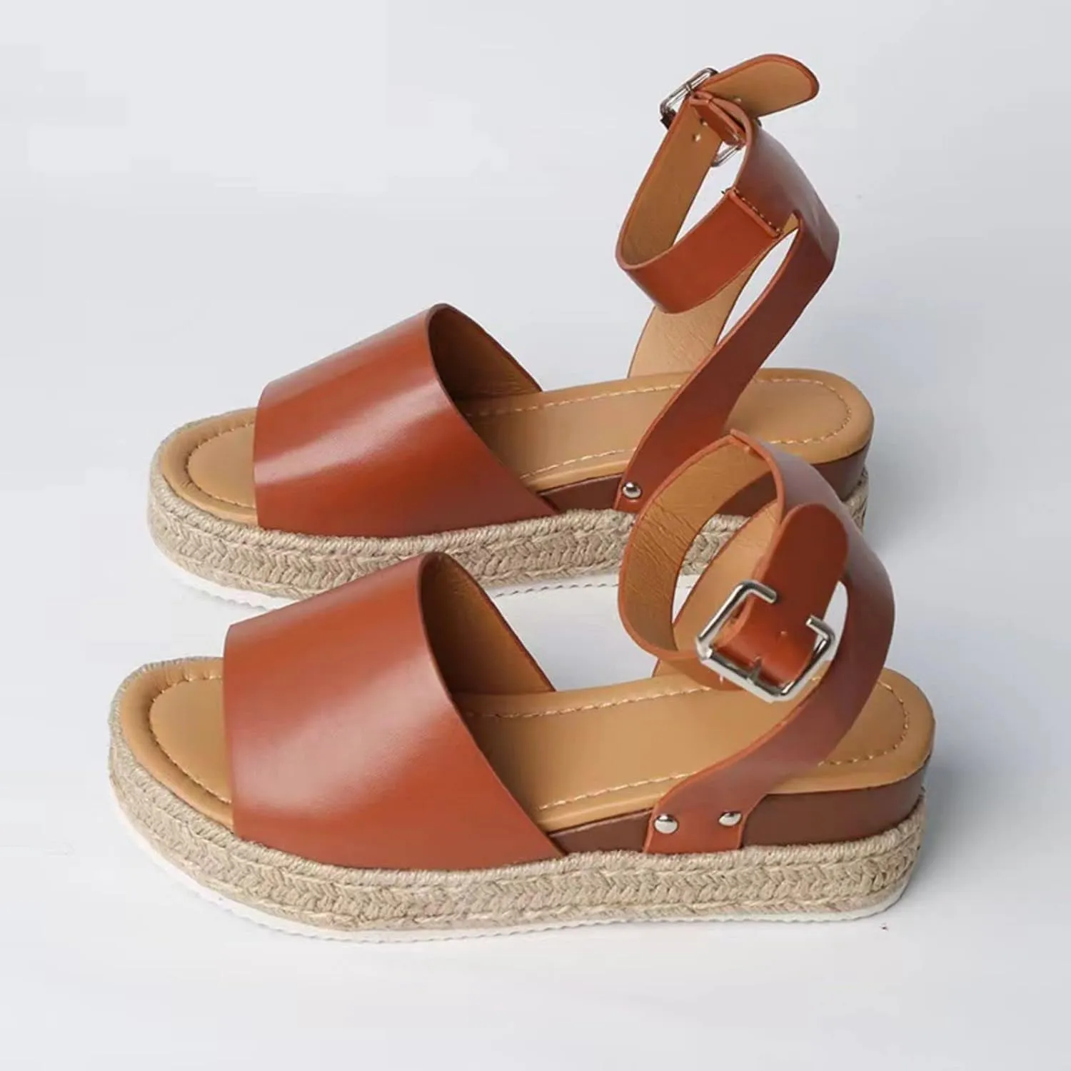 Women's Open Toe Buckle Ankle Strap Platform Wedge Sandals Casual Comfortable Dressy Summer Shoes Slip On Beach Walking Shoes for Summer Outdoor Casual