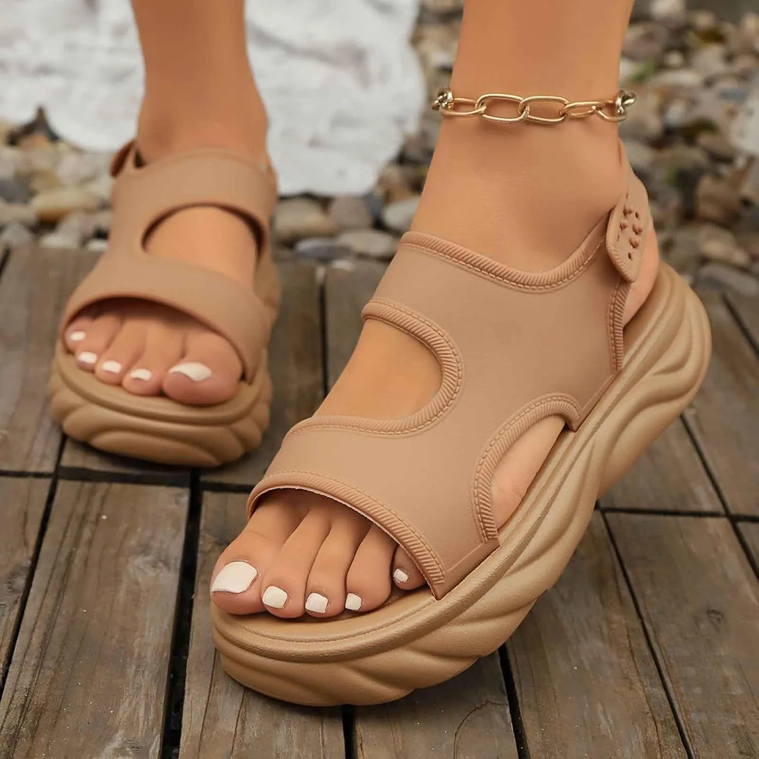 Women's Open Toe Platform Sport Sandals Summer Outdoor Wedge Orthotic Walking Casual Beach Sandals with Fuzz